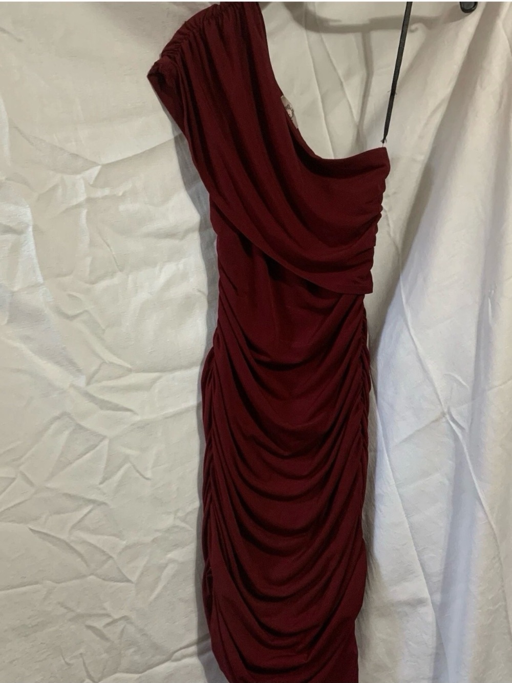 Sweet Storm One-Shoulder Ruched Dress in Wine